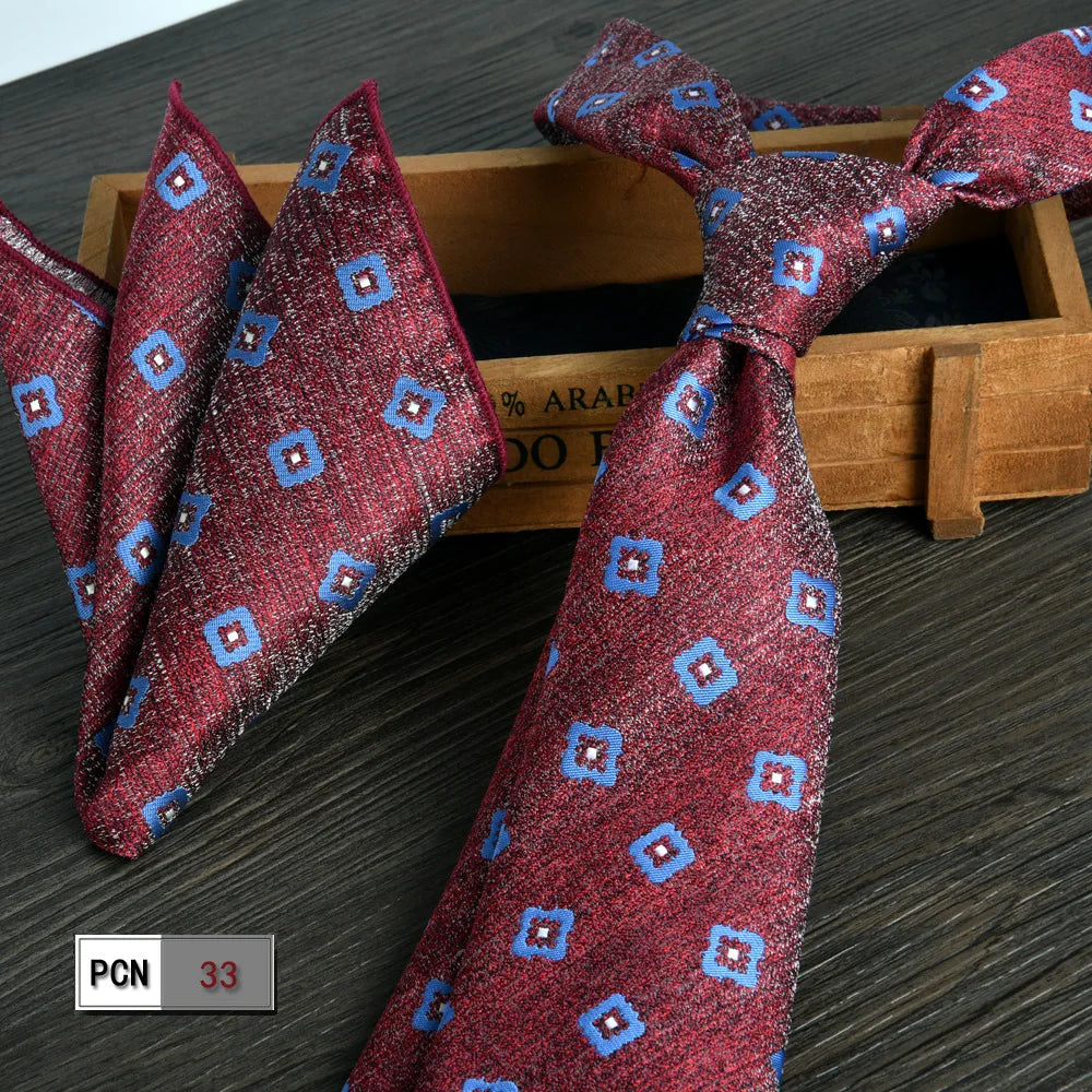 man tie set swine red 8cm Men's Formal tie and pocket square set 2-Piece Business Wedding burgundy ties for men and neckties man
