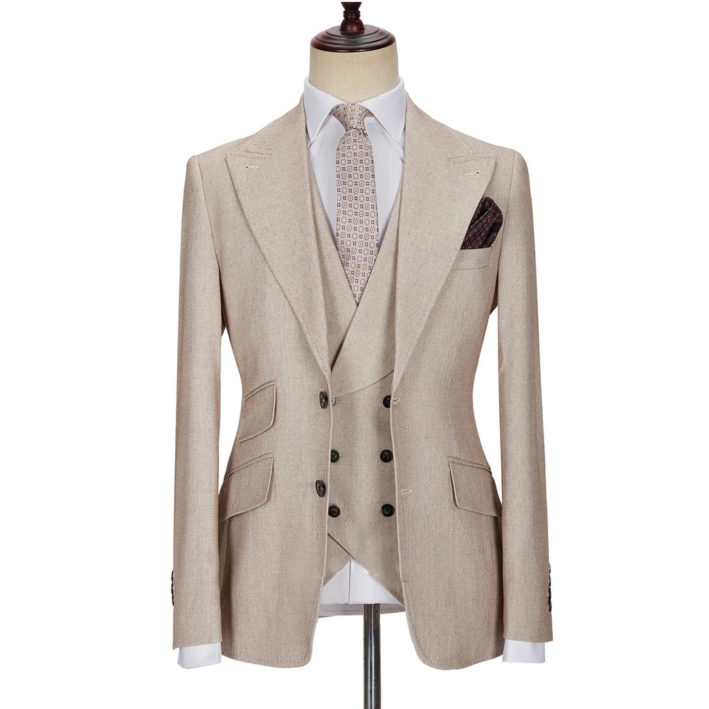 New Men Suits Set Tuxedos Wedding Dress Casual Blazer Jacket Vest Pants Tailor-Made Clothes Costume Homme