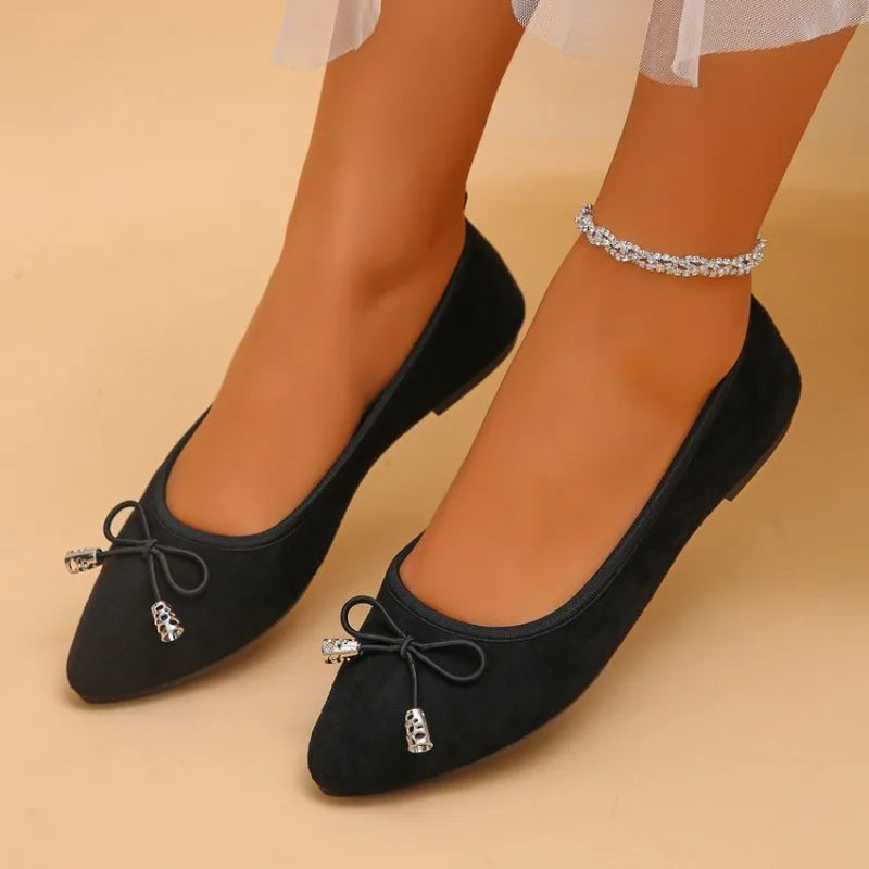 Women's Elegant Pointed Toe Ballet Flats with Bowknot Decor Slip-On Dress Shoes for Office Wedding Party Daily Casual Footwear