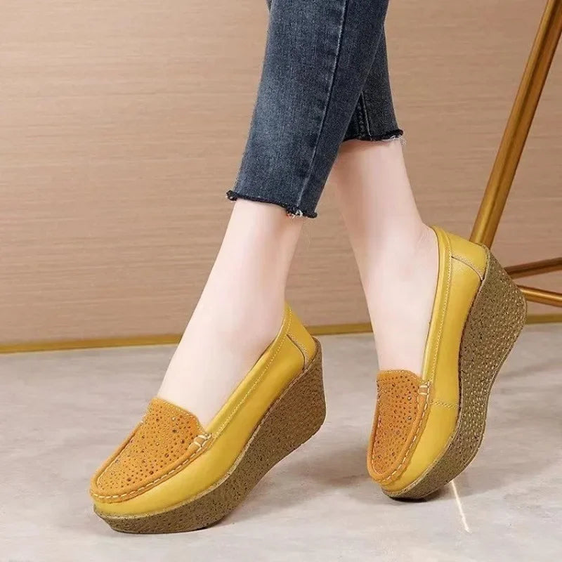 2025 New Women's Shoes Casual Women Loafers Wedge Women Shoe Slip on Platform Shoes Pu Leather Flat Shoes Women Zapatos De Mujer