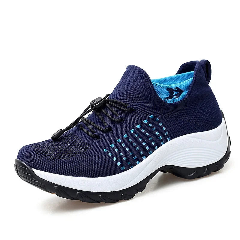 Women's Walking Shoes Fashion Sock Sneakers Mesh Breathe Comfortable Nursing Trainers Casual Platform Loafers Non-Slip Elevator