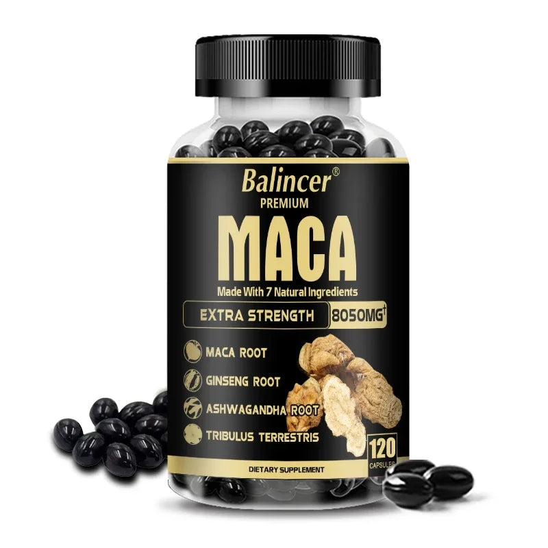 20X Natural Concentrated Extracts Black + Red + Yellow Maca Root, Korean Ginseng, Ashwagandha, Maca Root Capsules 8050 Mg