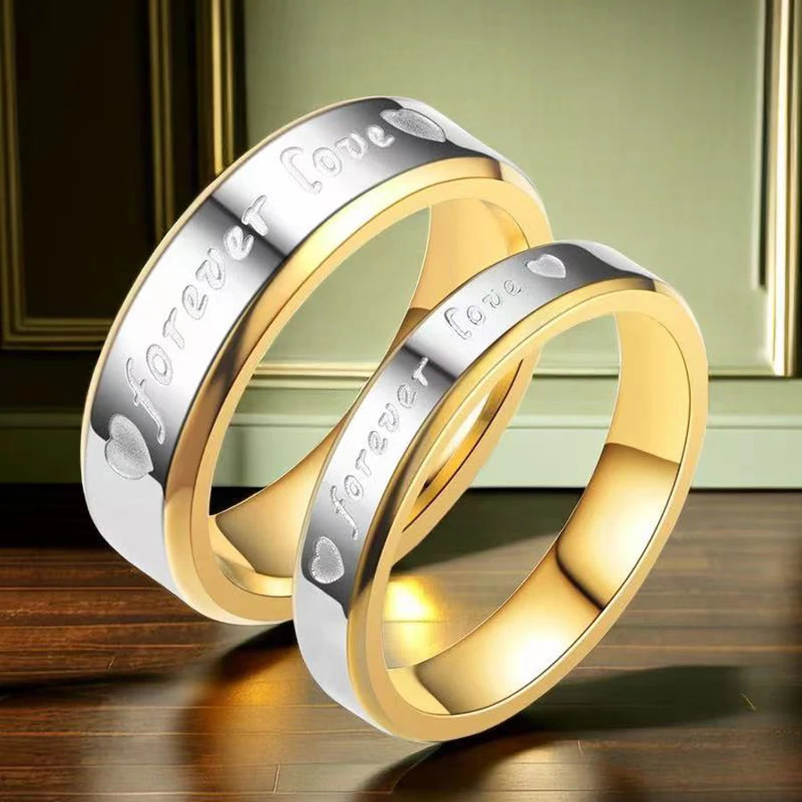 1Piece Gold Tone Silver Plated Stainless Steel Titanium Ring Cubic Zircon Rhinestone Couple Engagement Wedding Jewelry Men Women