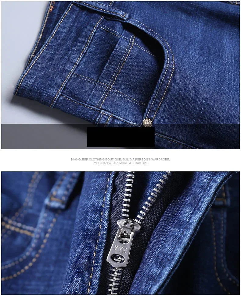 Men Fashion Straight Jeans Men 2025 New Stretch Slim Fit Pants Comfortable Soft Business Denim Trousers Male Brand Clothing
