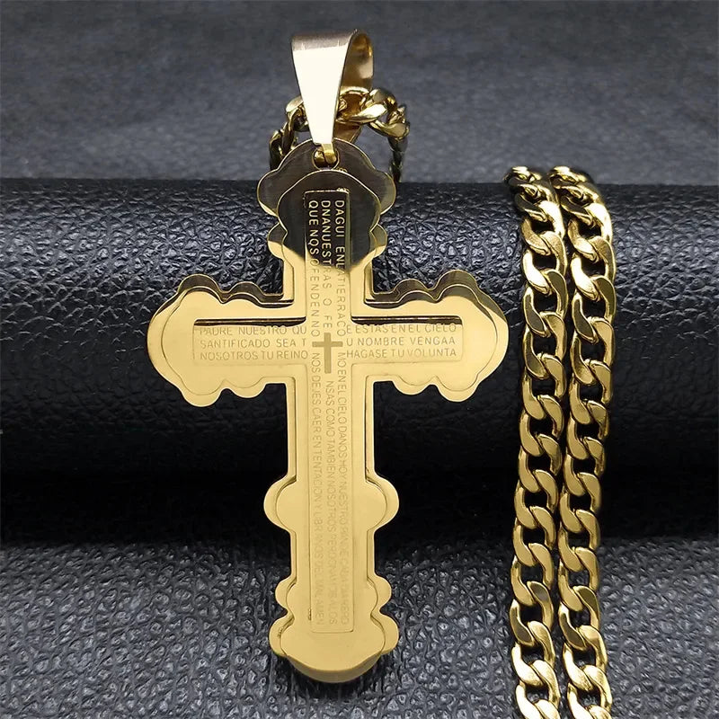 Jesus Cross Necklace Women Stainless Steel Chain for Men Silver Color Crucifix Religious Necklaces Jewelry Cruz collar N2343S05