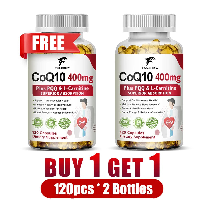 Buy 1 Get 1 Free! Pure CoQ10 400mg Supplement, Superior Absorption for Heart Health, Cellular Energy & Antioxidant Defense