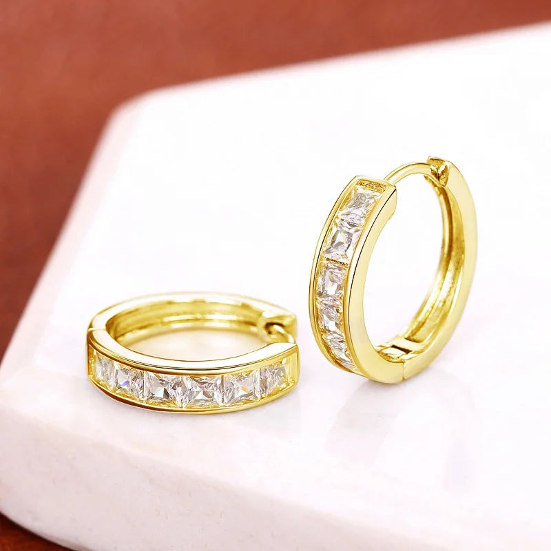 Gold Color Plated Stainless Steel Round Circle Earrings for Women Fashion Cubic Zirconia Hoop Earrings Jewelry Pendientes Mujer