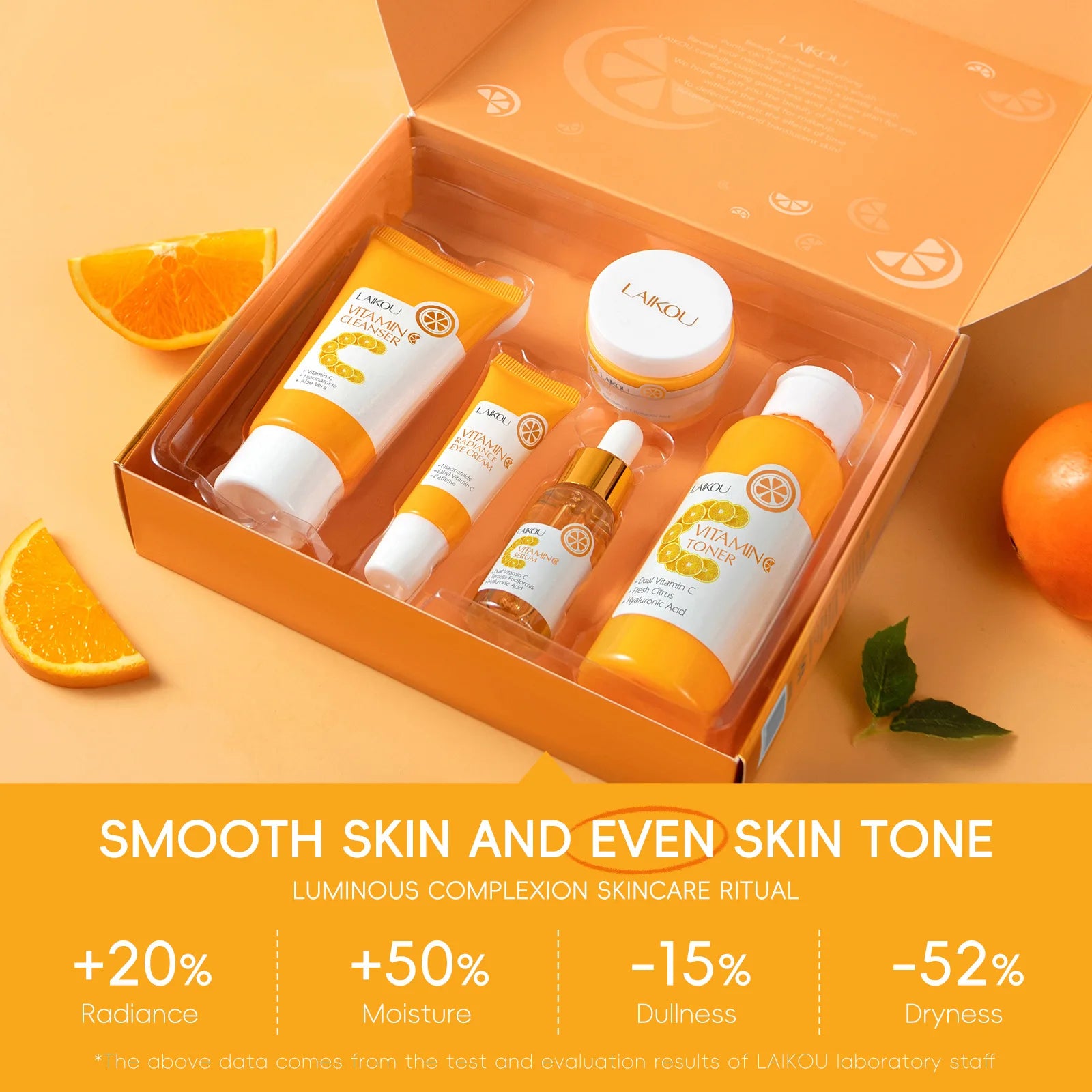 Facial Brightening Vitamin C Skincare 5pcs Set Essence Cream Serum Cleanser Toner Eye Moisturizer Care