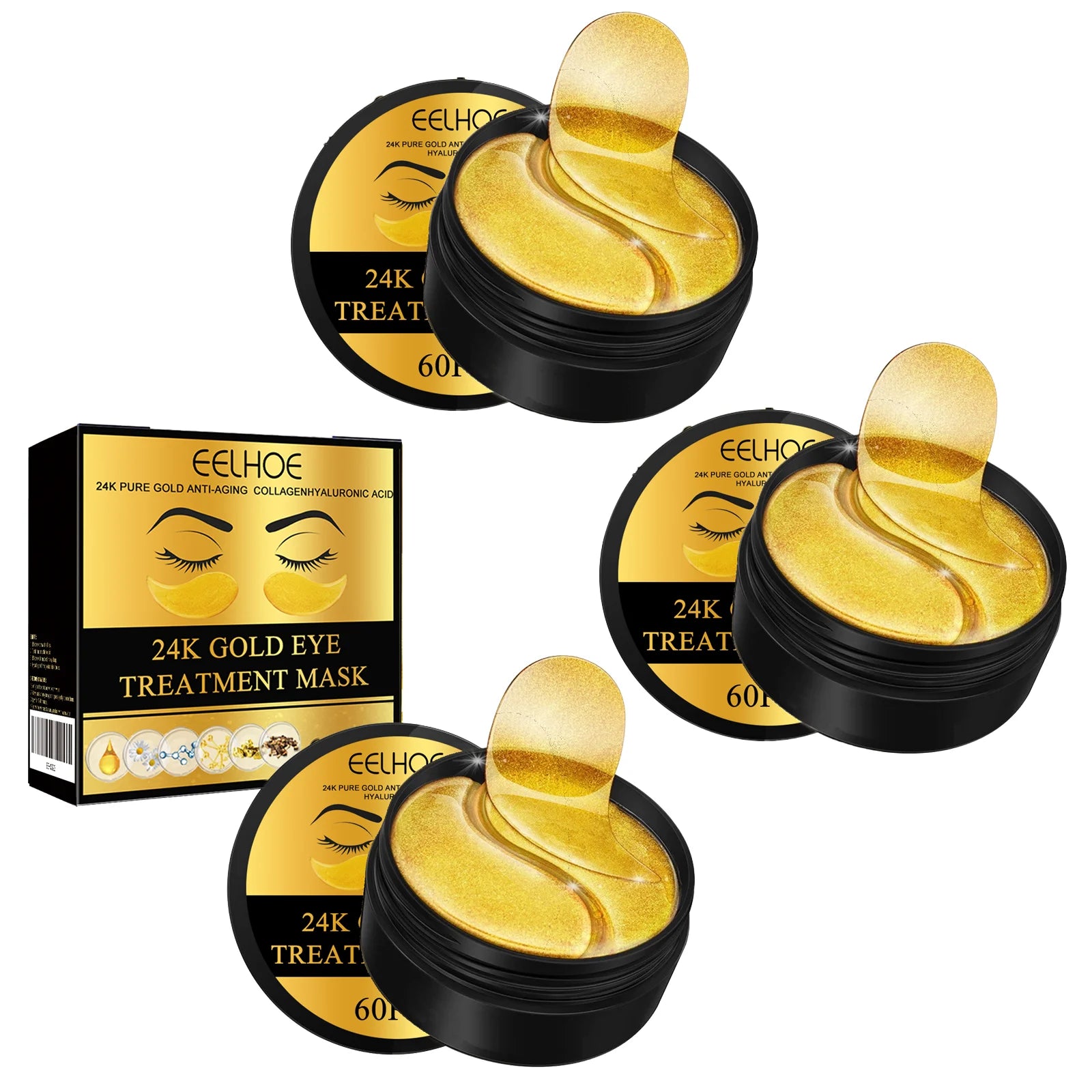 24K Gold Eye Mask Removal Eyes Bags Anti Dark Circles Eliminating Puffiness Moisturizing Firming Eye Skin Care Patches