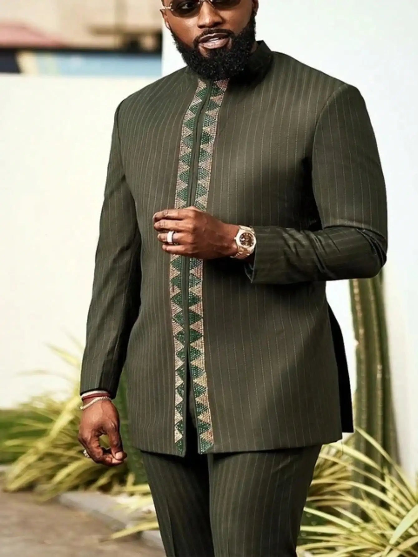 African traditional dress men's suit Long sleeve ethnic style printed patchwork shirt casual pants 2 piece holiday casual suit