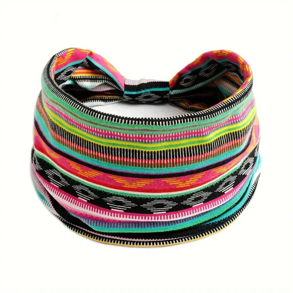 1/3pcs European American Women'S Bohemian Style Elastic Headscarf Fashionable Breathable Cotton Wide Brimmed Hair Accessories