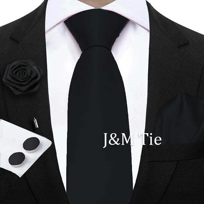 Mens Ties Solid NeckTie Pocket Square Brooch Set Men's Wedding Pink Blue Purple Tie Suit Accessories Fit Group Holiday Party