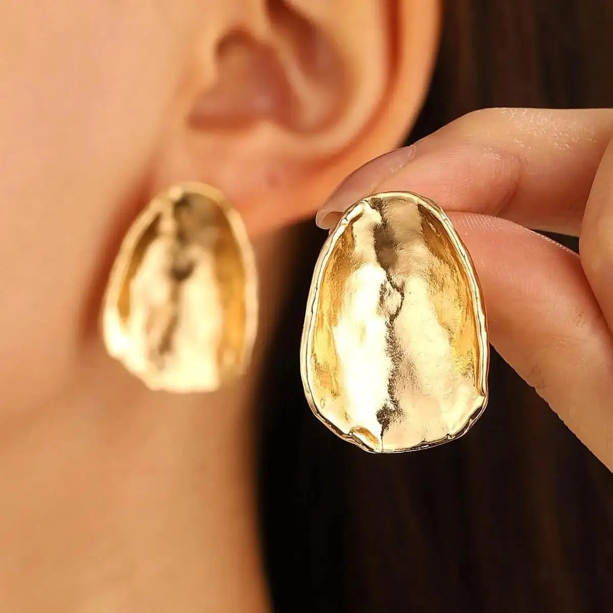 Stainless Steel Wrinkled Gold Color Earrings For Women Metal Earing Jewelry 2026 Trending Vintage Round Square Heart Earrings