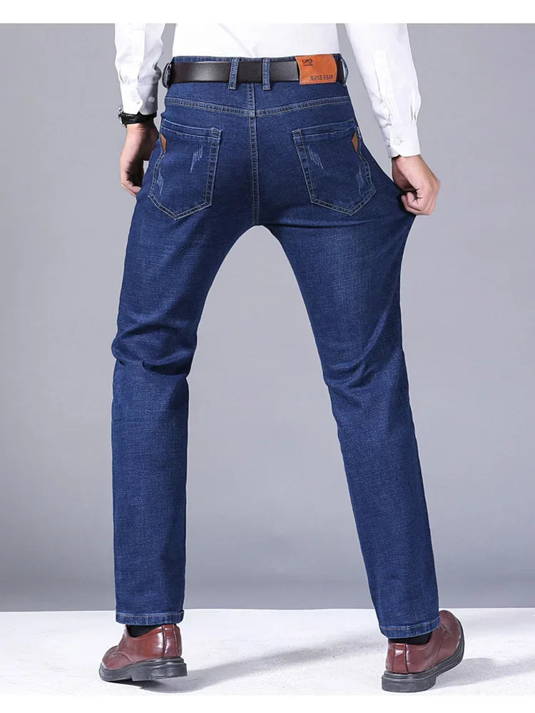 Men Fashion Straight Jeans Men 2025 New Stretch Slim Fit Pants Comfortable Soft Business Denim Trousers Male Brand Clothing