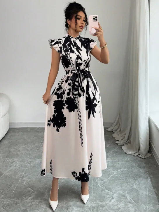 Women's elegant black and white dress, suitable for work, dates and vacations