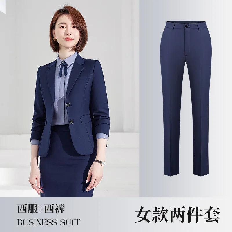 Men's Formal Business Suit Set Black Grey Blue Blazer Pants 2 Piece Work Wear For Office Sales Property 4S Store Staff