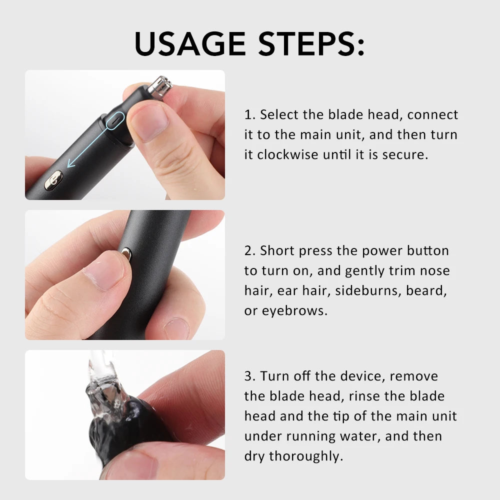 3 in 1 Electric Nose Ear Hair Trimmer for Men LED Display Eyebrow Beard Hair Clipper Shaver USB Rechargeable Easy Cleansing