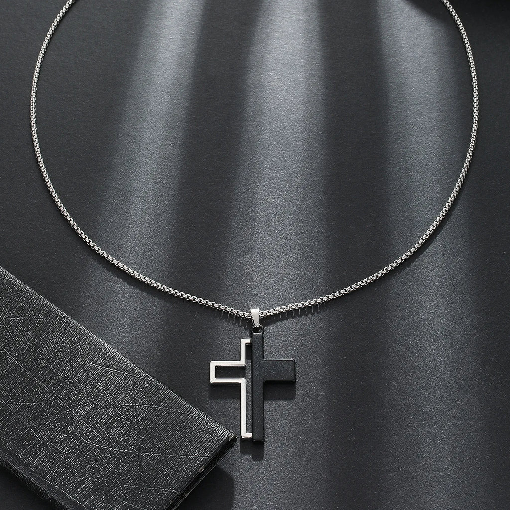 Splicing Cross Necklace for Men Boys,Waterproof Stainless Steel Pendant Necklace,Hip Hop Cool Punk Jewelry Gifts
