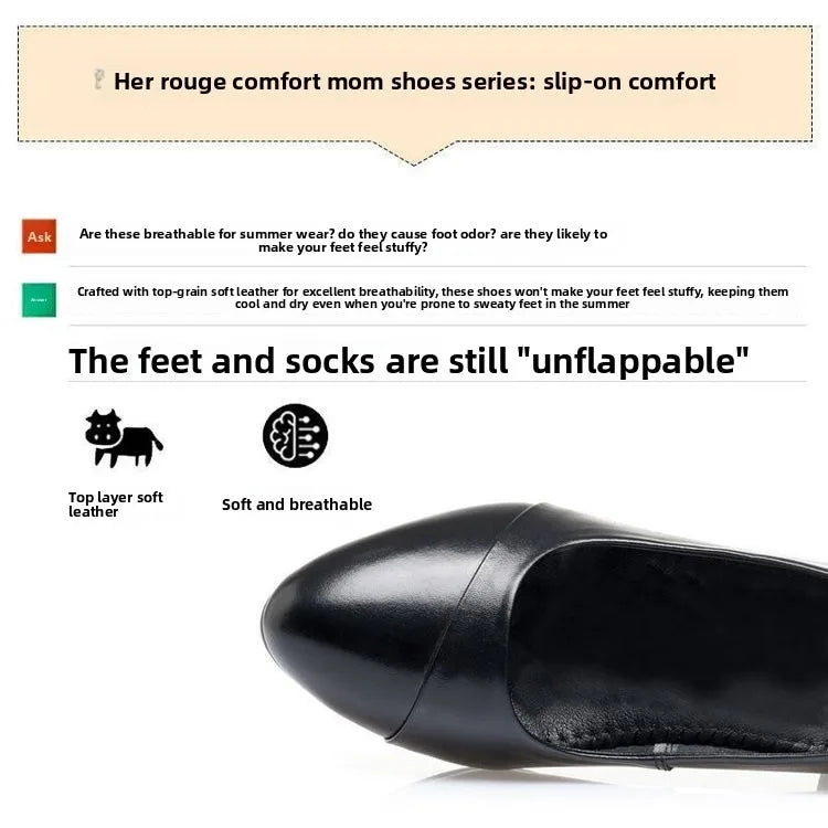 Women Shallow Mouth Mid Heel Shoes 3-5cm Square Heel Low Top Pointed Toe PU Leather Rubber Sole Comfort Casual Office Dress Wear