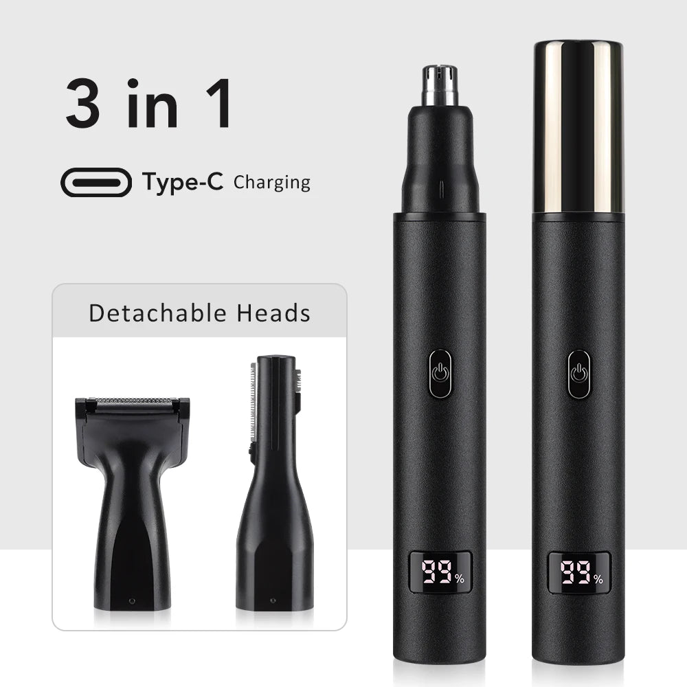 3 in 1 Electric Nose Ear Hair Trimmer for Men LED Display Eyebrow Beard Hair Clipper Shaver USB Rechargeable Easy Cleansing