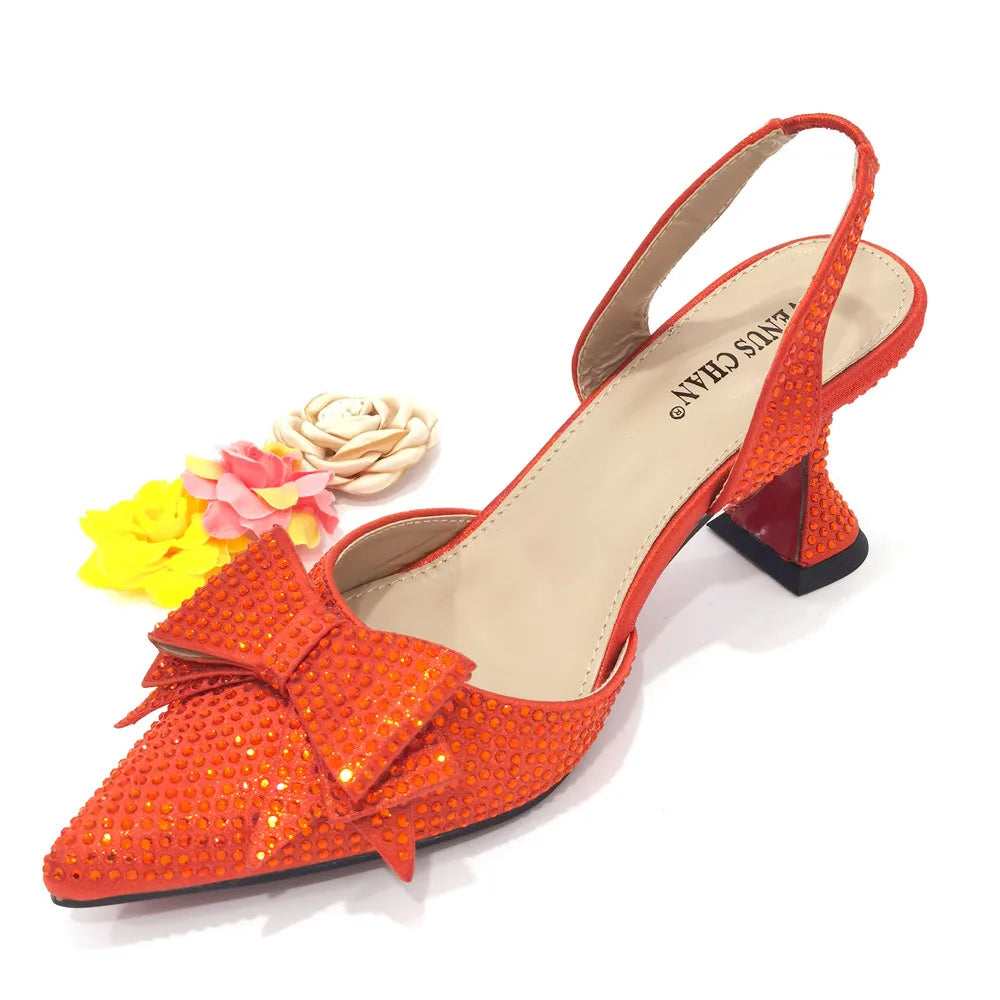 2022 Fashion Womens Dress Shoes Open Toe Ladies Sandals with Heels Latest African Women Wedding Shoes Decorated with Rhinestone