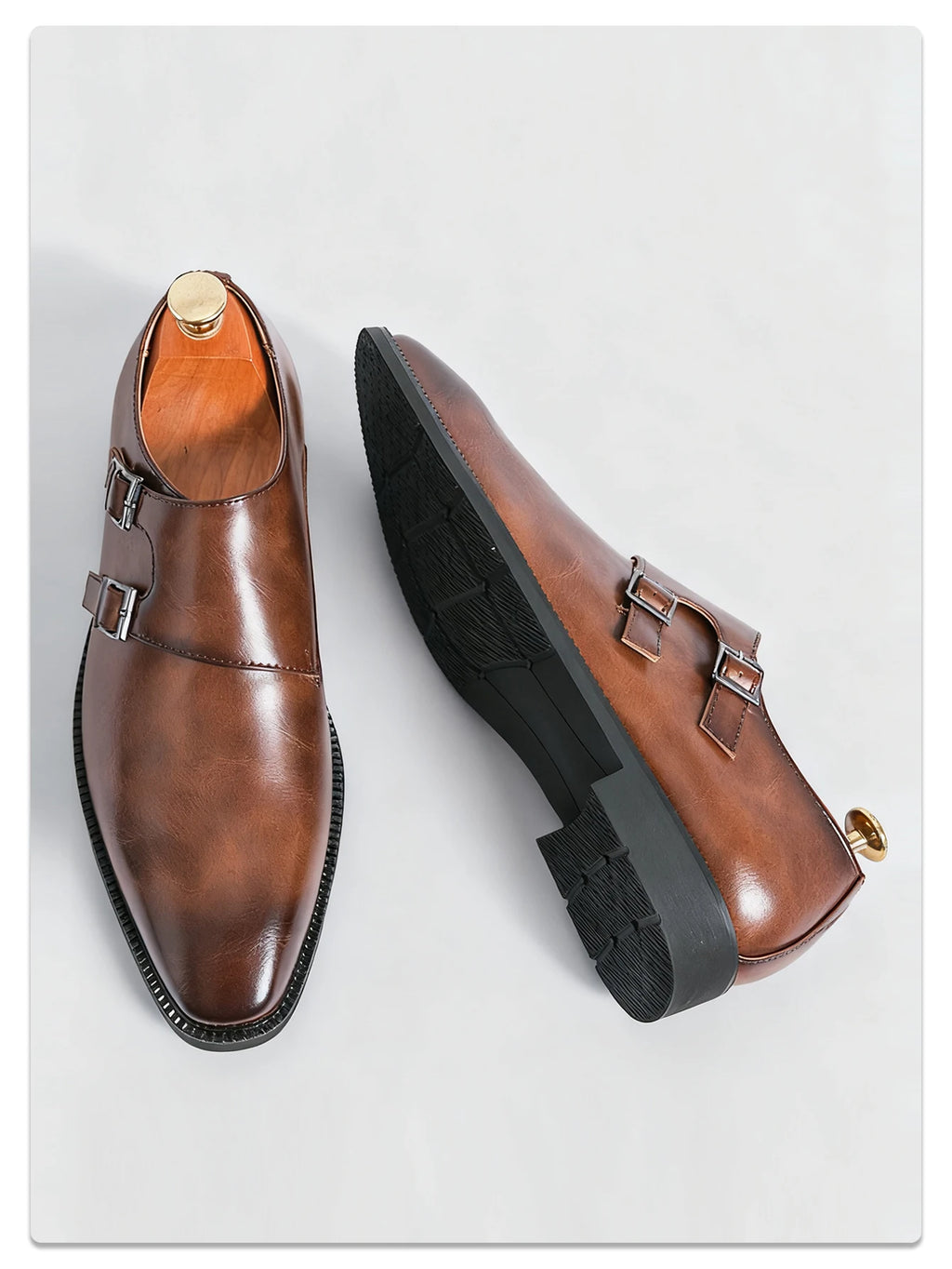 Classic Retro Dress Men's Monk Leather Shoes With Pointed Toe Buckle Business Office Wedding Comfortable Men's Oxfords Shoes