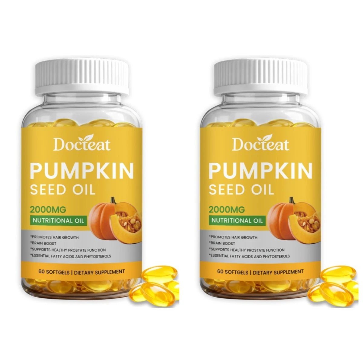 Docteat Pumpkin Seed Oil Softgels 2000mg Natural Source of Essential Fatty Acids Plant-Based Daily Nutrition Support 60 Count
