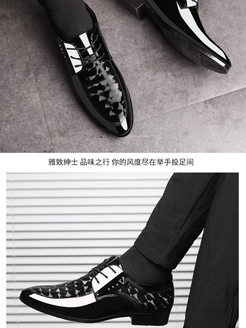 Italian Men's Leather Shoes Point Toe Business Dress Shoes Casual Office Shoe Lace Up Oxfords Luxury Wedding Party Shoes for Men