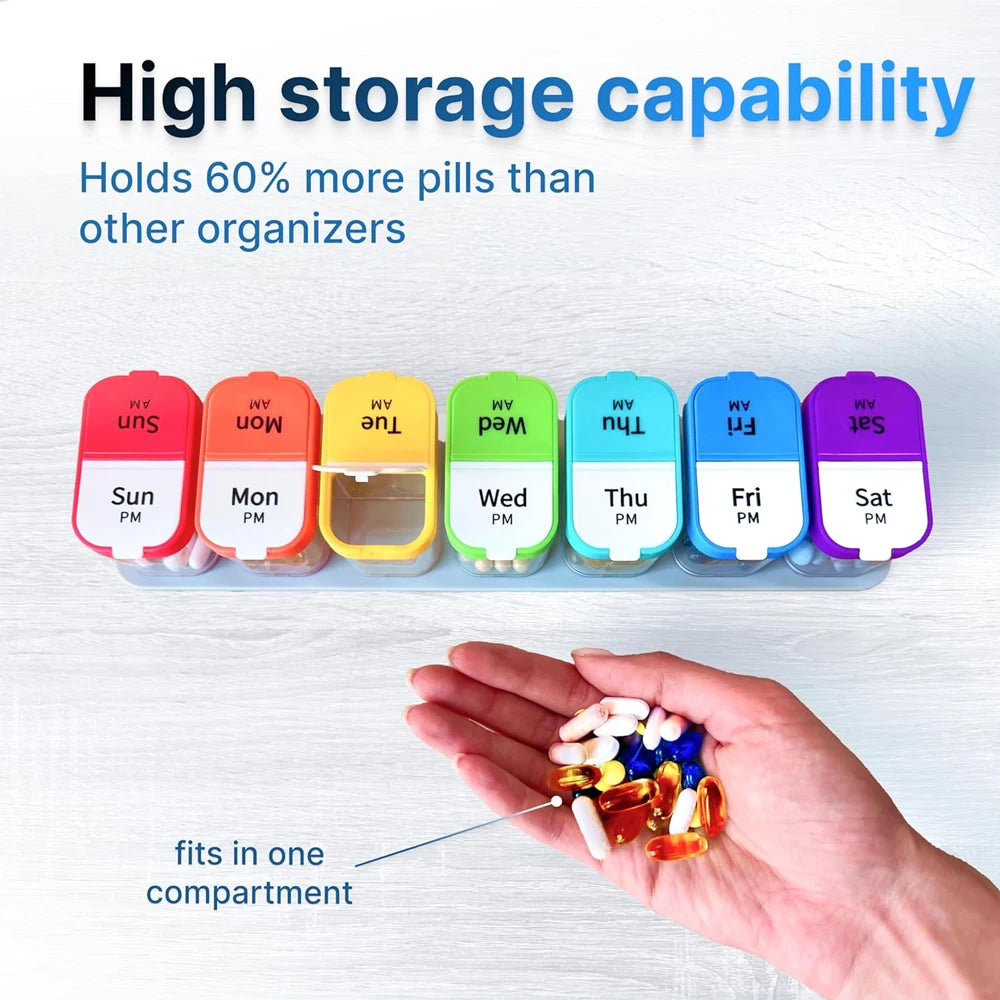 Extra Large Weekly Pill Organizer 2 Times A Day, Pill Box 7 Day Am Pm to Hold Daily Medicine Vitamin and Supplements for Elders
