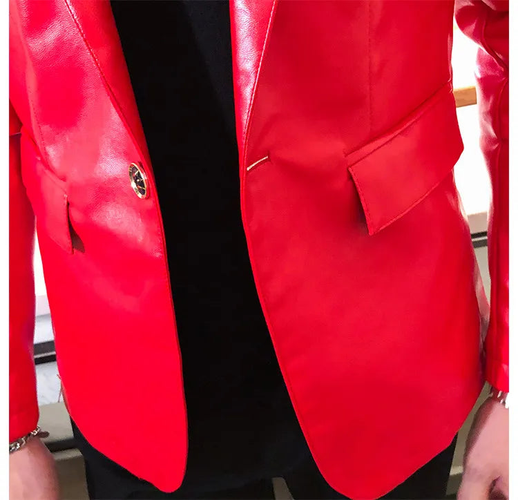 Men Casual Black White Suit Leather Jacket /Men Solid Color Business Suit Collar PU Blazers Dress Coat Fashion /New Men Clothing