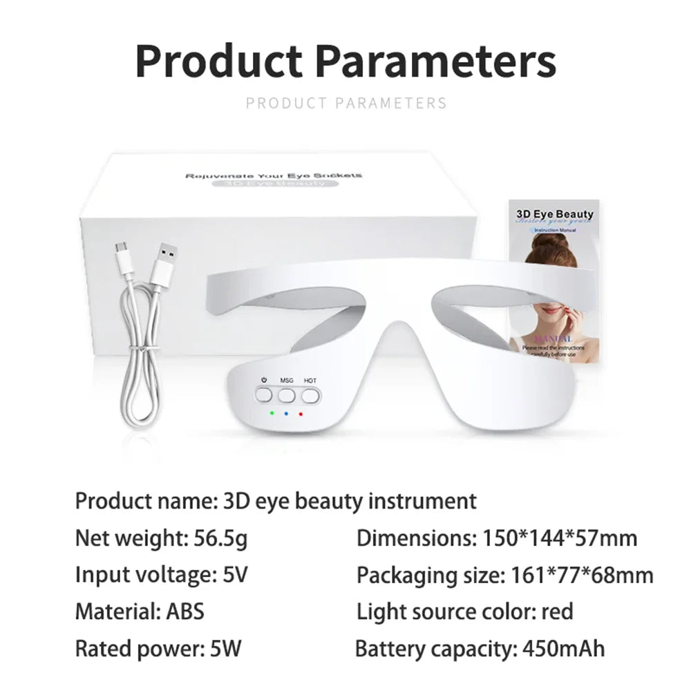Eye Massager 3 Gear Red light Remove Eye Bags Dark Circles Puffiness Hot Compress Eye Relieve Eye Fatigue Wireless Use