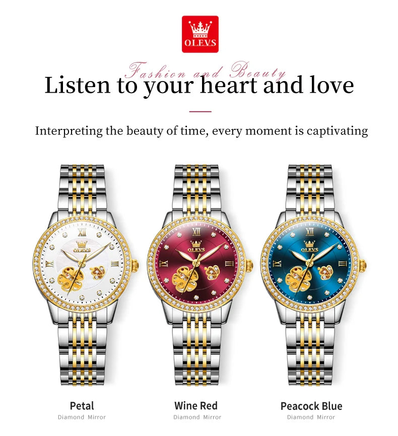 OLEVS 6706 Mechanical Watch for Women Luxury Waterproof Fashion Elegant Diamond  Automatic Ladies Watches