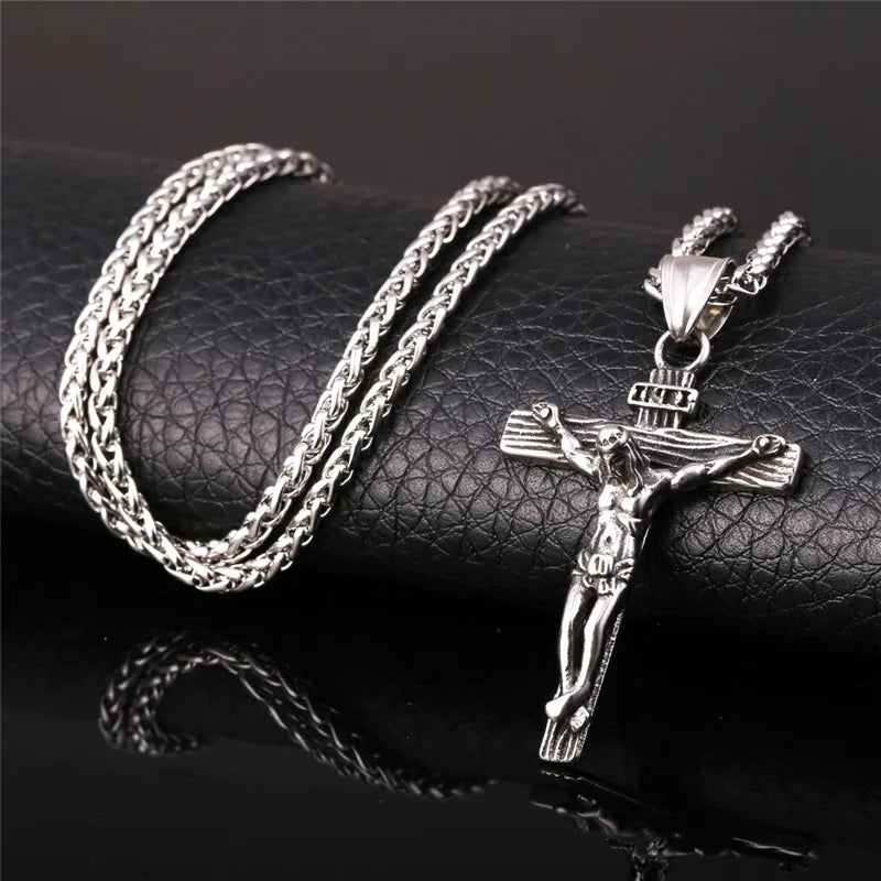 Religious Jesus Cross Necklace for Men Fashion Gold Color Cross Pendent with Chain Necklace Jewelry Gifts for Men Wholesale