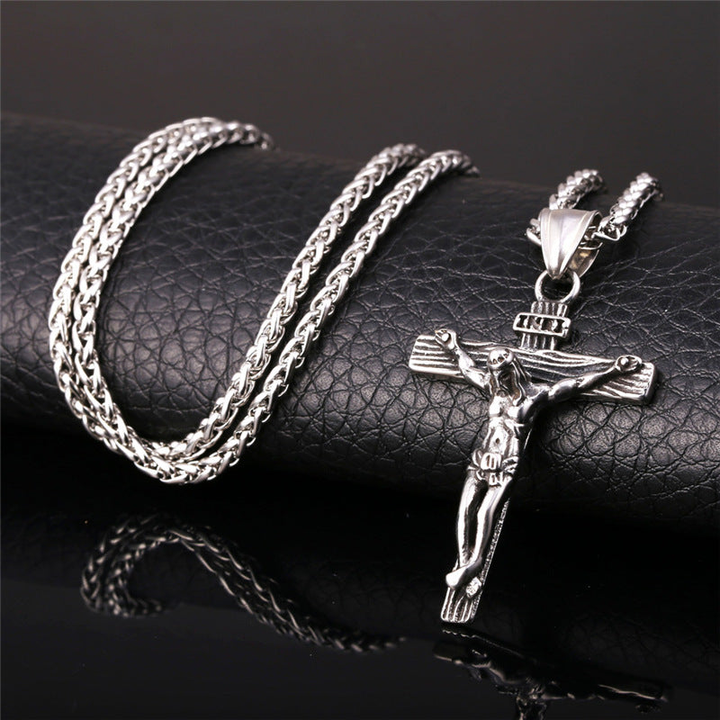 Religious Jesus Cross Necklace for Men Fashion Gold Color Cross Pendent with Chain Necklace Jewelry Gifts for Men Wholesale