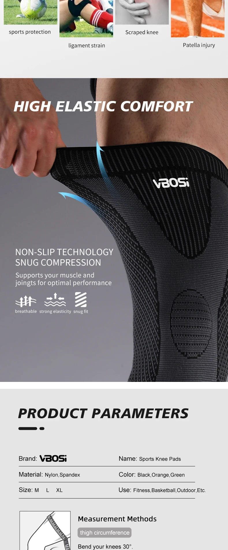 VBOSi 1 Piece Men Women Compression Knee Support Leg Sleeve Breathable Elastic for Sports - Running Basketball