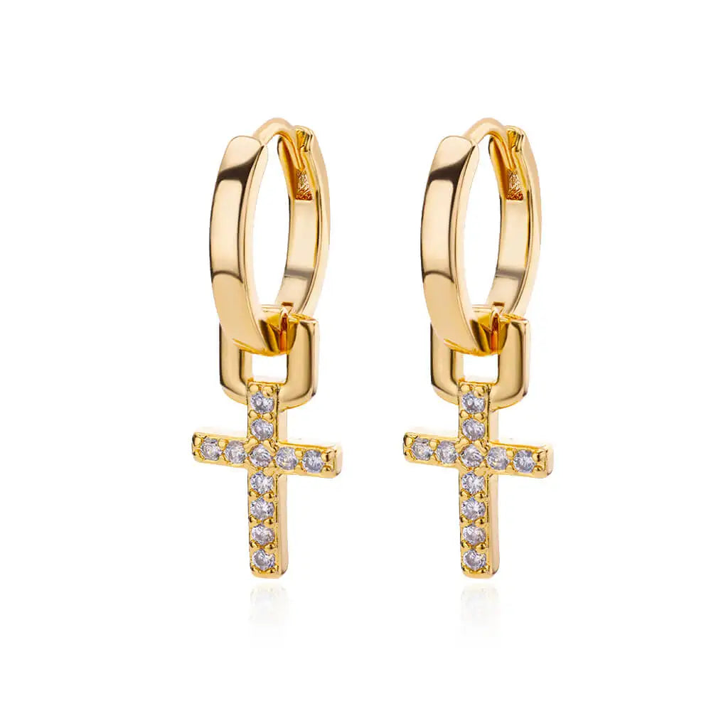 Zircon Cross Drop Earring for Women 2023 Gold Color Stainless Steel Earrings Luxury Ear Buckle Jewelry Wedding Gifts pendientes