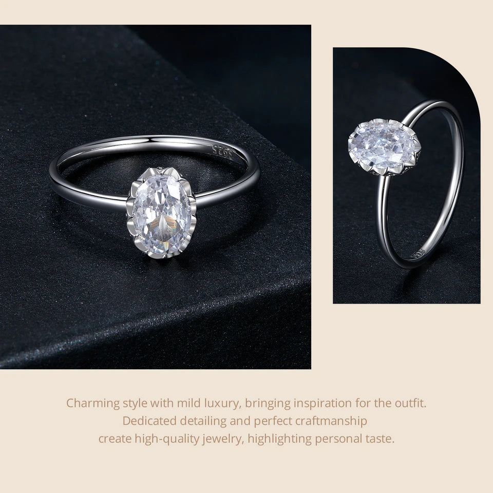 BAMOER Moissanite Engagement Ring, Women's Solitaire Moissanite Promise Rings 925 Sterling Silver with White Gold Plated MSR049