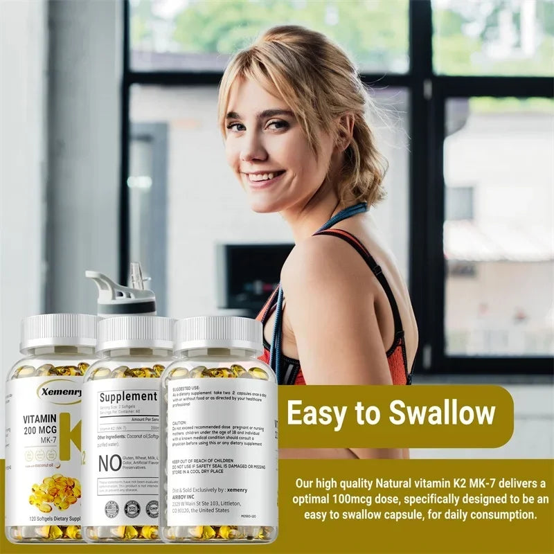 Vitamin K2 MK-7 Supplement - Supports Heart, Bone, Joint and Dental Health, Boosts Immunity, Easy To Absorb, Improves Energy