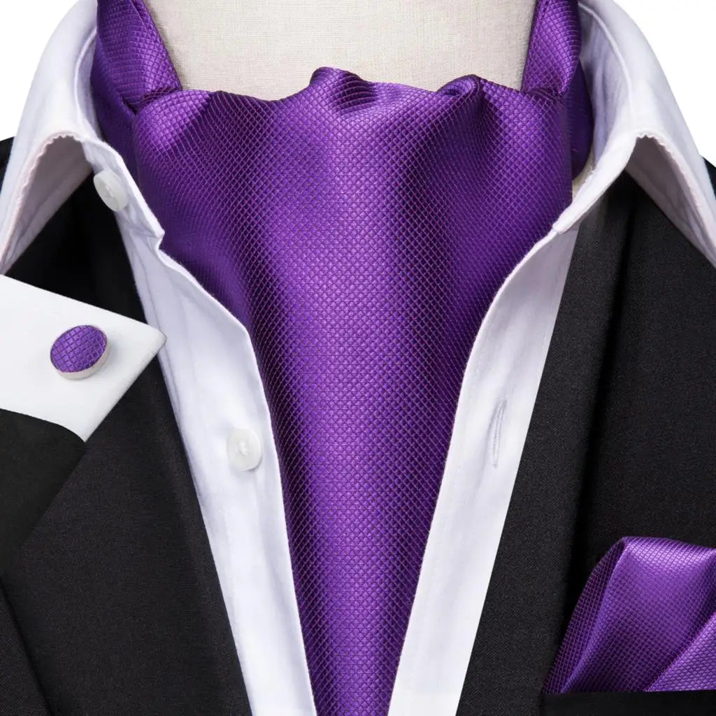 Hi-Tie Mens Ascot Black Pink Blue Red Gold Green Purple White Cravat Tie Hanky Cufflinks for Male Wedding Business Prom