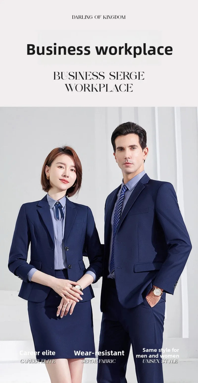 Men's Formal Business Suit Set Black Grey Blue Blazer Pants 2 Piece Work Wear For Office Sales Property 4S Store Staff