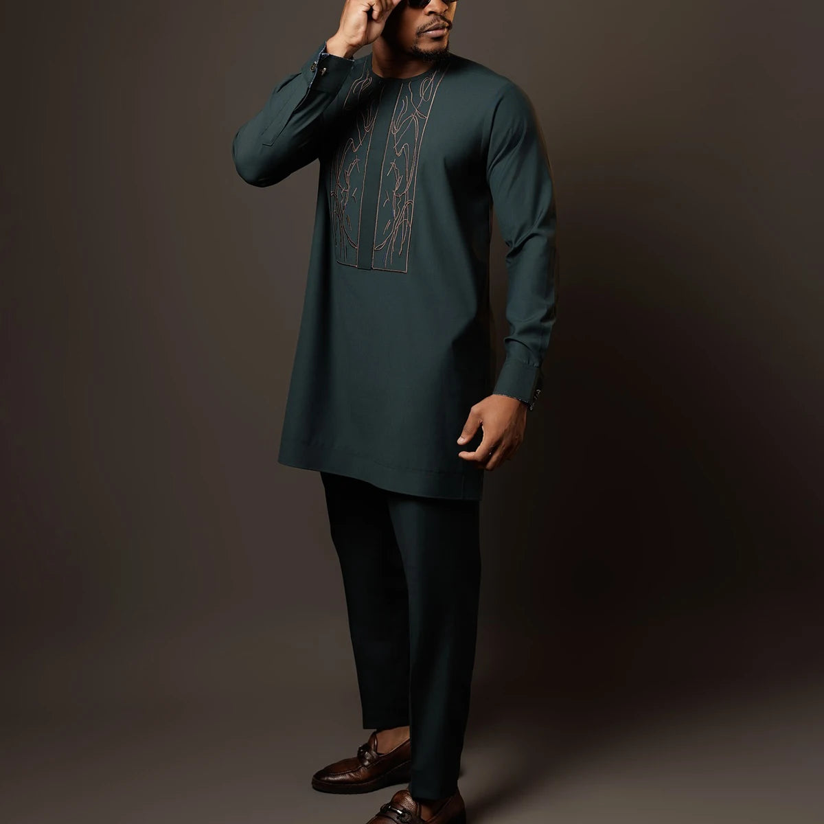 African traditional dress men's suit Long sleeve ethnic style printed patchwork shirt casual pants 2 piece holiday casual suit