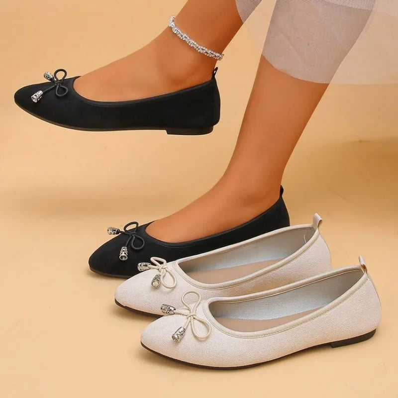 Women's Elegant Pointed Toe Ballet Flats with Bowknot Decor Slip-On Dress Shoes for Office Wedding Party Daily Casual Footwear