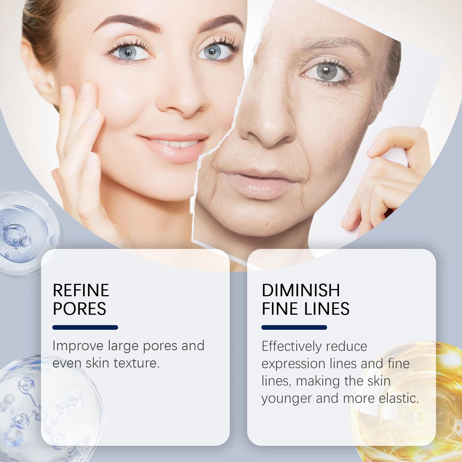Firming Facial Serum, smooths pores, hydrates, nourishes, repairs, moisturizes, and improves roughness