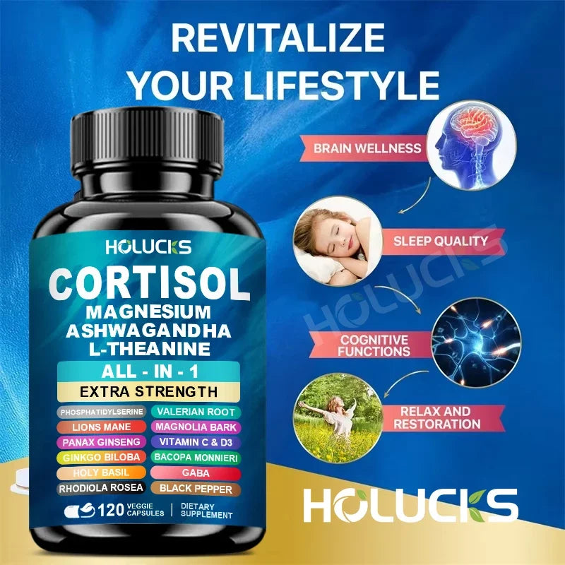 Natural Cortisol Supplement, Support Enhances Cognitive Function, Memory, Reduces Nighttime Awakening & Morning Anxiety, Vegan