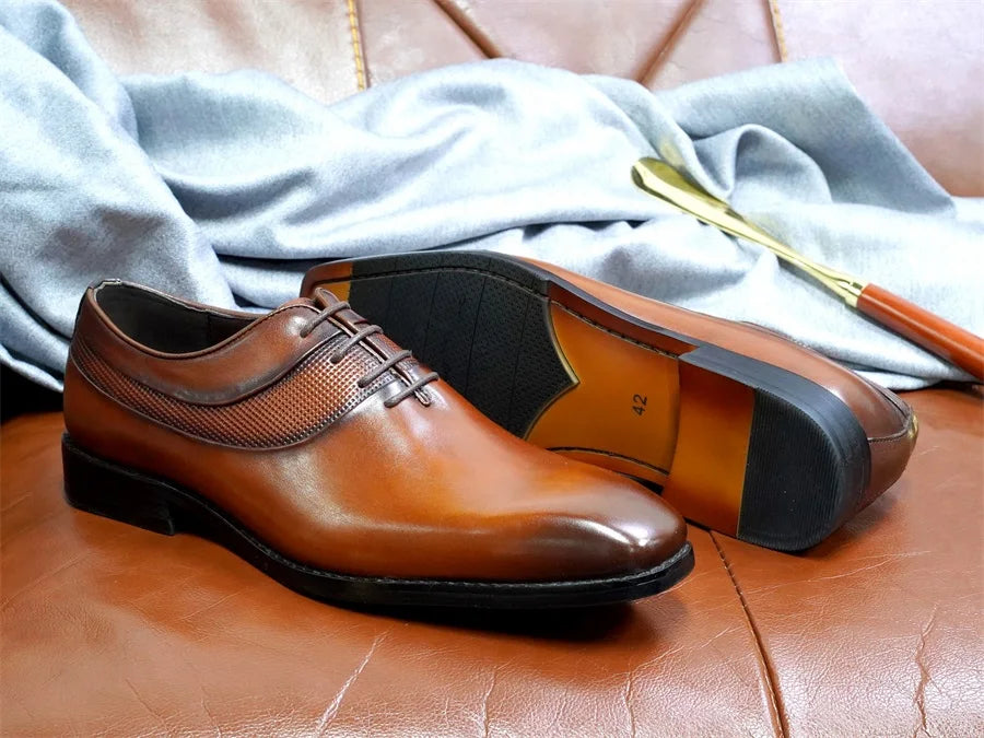 High-end Men's Oxford Shoes Genuine Leather Handmade Lace Up Pointed Toe Dress Leather Shoes Wedding Party Men's Business Shoes