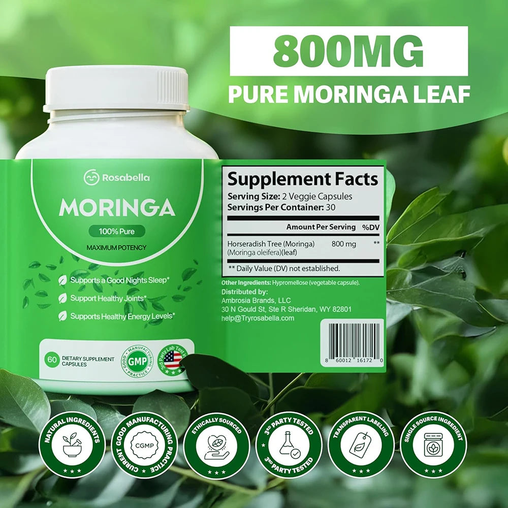 Pure Nutrient MORINGA CAPSULE- MORINGA SUPPLEMENT - Rich Moringa Powder - Support Energy, Skin Health, Gut Health, Antioxidants