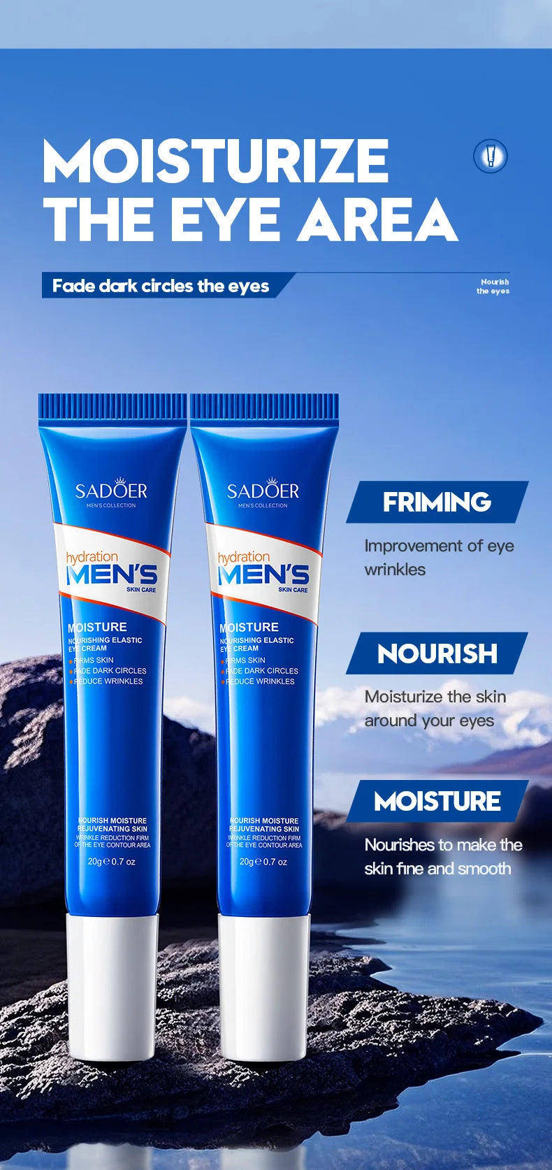 1/2pcs SADOER Men's Eye Cream Anti Dark Circles Removal Eye Bags Moisturizing Anti-Aging Anti-wrinkles Men Eyes Skin Care