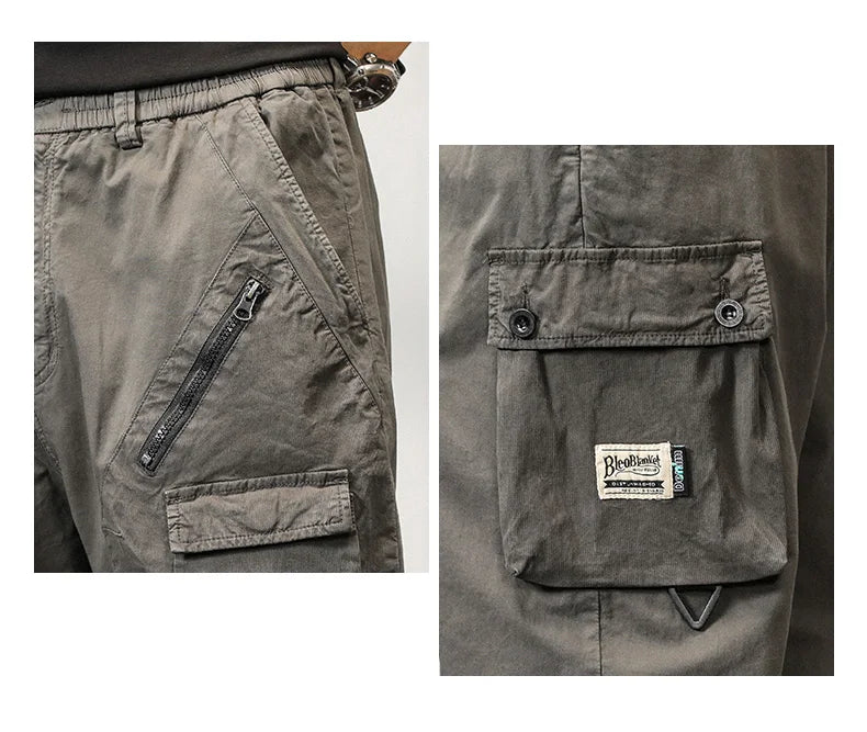 Man's Cargo Pants High Waist Casual Ninth Pants Fashion Slim High Street Straight Workwear Trousers Trend Streetwear Binding leg