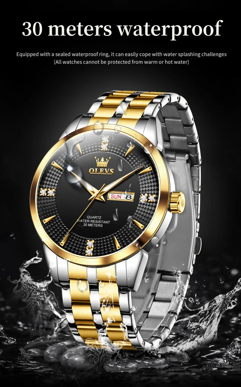 OLEVS Men Watches Luxury Business Fine Steel Original Brand Quartz Wristwatch for Man Waterproof Luminous Date Week Casual Dress