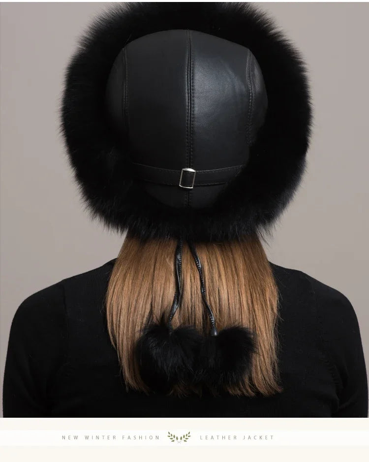 Hot Sale 100% natural Fox Fur Hat Women Cap Thick Fur Cap Winter Warm Hat Female Fashion For Women Hat With Earmuffs Hat